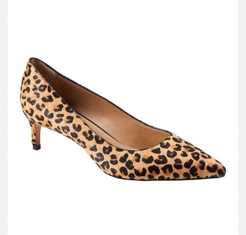 Banana Republic Talla 7 Estampado de Leopardo Cuero de becerro Gatito Tacones Bomba Nuevo