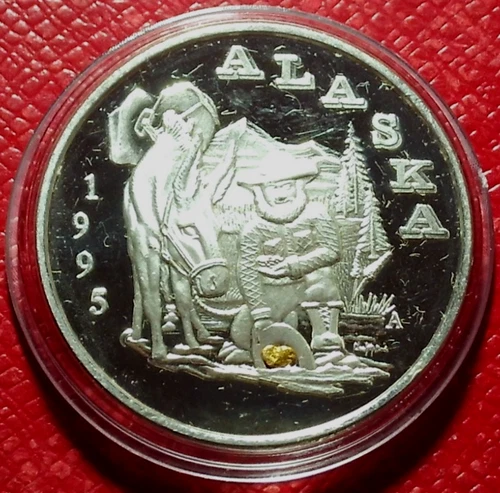 1995 Alaska Mint Goldpanner w/Gold Proof Medallion 1 Troy oz .999 Silver Capsule