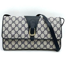 Gucci Shoulder Hand Bag Navy Leather Small Purse Vintage Authentic