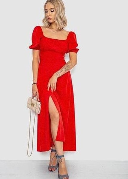 Women Ager Dress Red Polyester 36