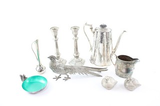 Vintage Silver Plate Ware Inc Candlestick Pair Bird Salt And Pepper Etc 3370G