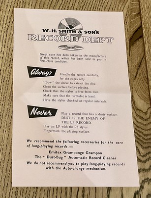 Vintage W H Smith Plattenabteilung Broschüre