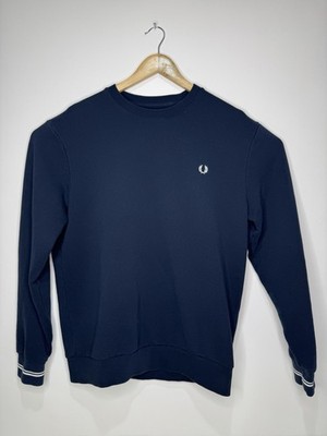 Fred Perry Crew Neck Sweatshirt Navy Laurel Wreath Twin Tipped Mens Size Large
