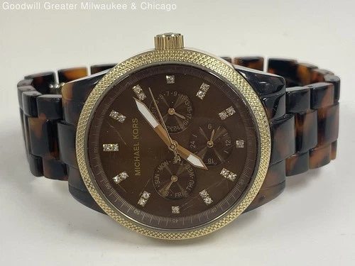 Michael Kors MK-5038 Brown MoP Dial Gold Tone St Steel Faux Tortoise Shell Watch