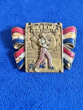 RARE Coro VTG WWII Enamel Bronze Medal DEFEND YOUR COUNTRY U.S. Army Uncle Sam