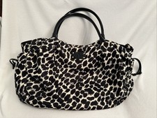 Kate Spade NY Classic Nylon Stevie Leopard Print Black Ivory Diaper Bag Tote