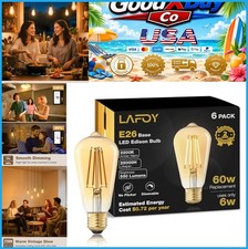 Vintage Edison Light Bulbs 6 Pack Amber 2200K E26 LED Dimmable 60W Equivalent