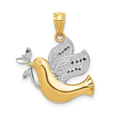 14k and White Rhodium Dove Olive Brance Pendant Necklace Womens