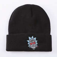Embroidered Rick and Morty Black Cotton Cuffed Knit Beanie Hat Brand New