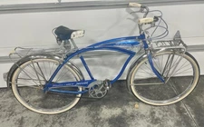 1960 BLUE SCHWINN JAGUAR MARK IV  TANK  3 SPEED BICYCLE  "NICE"
