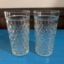 2 VTG ANCHOR HOCKING QUILTED DIAMOND ICED TEA GLASS TUMBLERS COOLERS 6"
