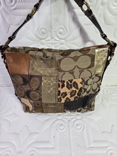 Coach Signature Carly Jacquard Patchwork Leather Hobo Shoulder Handbag 11496 - Picture 12 of 20