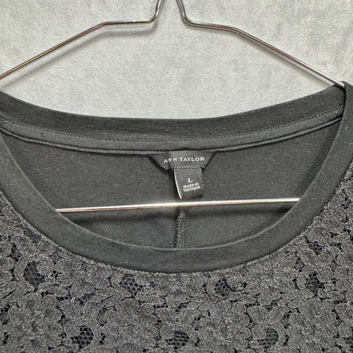 Ann Taylor Bluse Oberteil Damen Gr. Large L schwarz Spitze Shirt geblümt Kurzarm - Bild 5 von 10