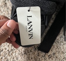 Lanvin Mens Black Leather Low-Top Lace-Up Sne...