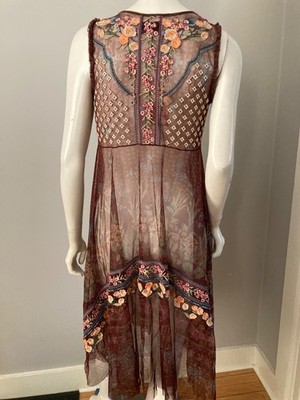 johnny was biya mesh dress Johnny Was Biya Hahna Dress S Sz 4 to 6 Mesh Dress Floral Embroidery Ret $278
