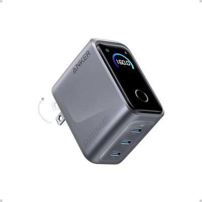Prime Charger,160W 3-Port Compact Gan USB C Charger,Smart Display and Touch Cont