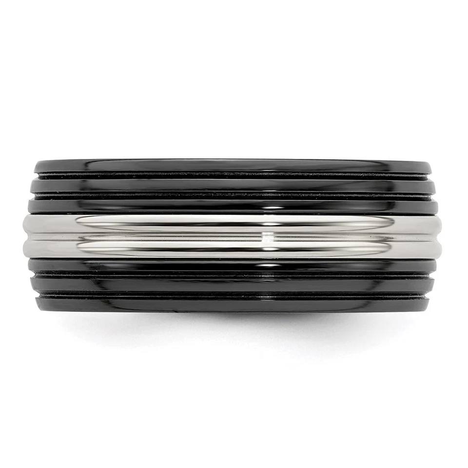 Anillo Banda Titanio Negro Titanio y Acero Inoxidable Pulido 9mm Talla 9 Foto 4 de 4