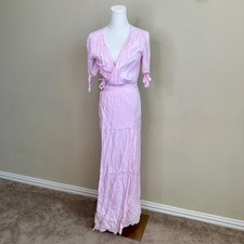 Melissa Odabash Pink Rayon Wrap Maxi Dress Short Tie Sleeve Tiered Small Boho
