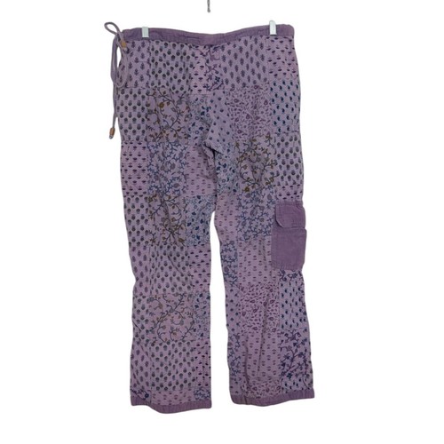 Blue Sky Floral Pants Womens Size Small Purple Boho Drawstring Cargo Pockets - Picture 10 of 17