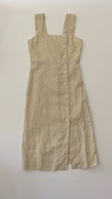 Linen Dress MNG Sz 6 Button Front Sleeveless with Wide Straps NWT