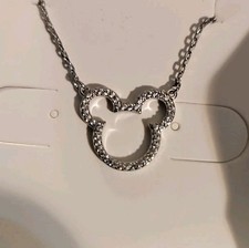 Disney Mickey Mouse "Happy Thoughts Only" CZ Siler Necklace 16-19" NIB