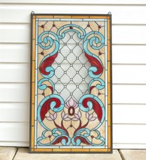 20" x 34" Tiffany Style stained glass window panel Jeweled glass panel