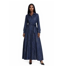 Terani Couture Maxi Evening Dress Women's Size 8 Navy Metallic Swirl