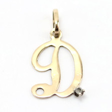 14K Yellow Gold Initial Letter D Pendant with Diamond Accent