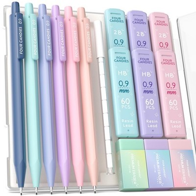 Four Candies Mechanical Pencils 0.9mm, with 6 Count (Pack of 1), Multicolor 