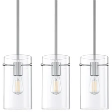3 Pack 1 Light Modern Kitchen Island Pendant Light 5.5" Clear Glass Shade Bru...