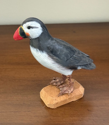 Wooden Puffin Bird Figurine Vintage Hand Carved and Hand Painted