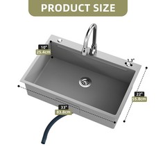 Drop-In Kitchen Sink 33" Stainless Steel Top Mount Pull Out Faucet Single Bowl