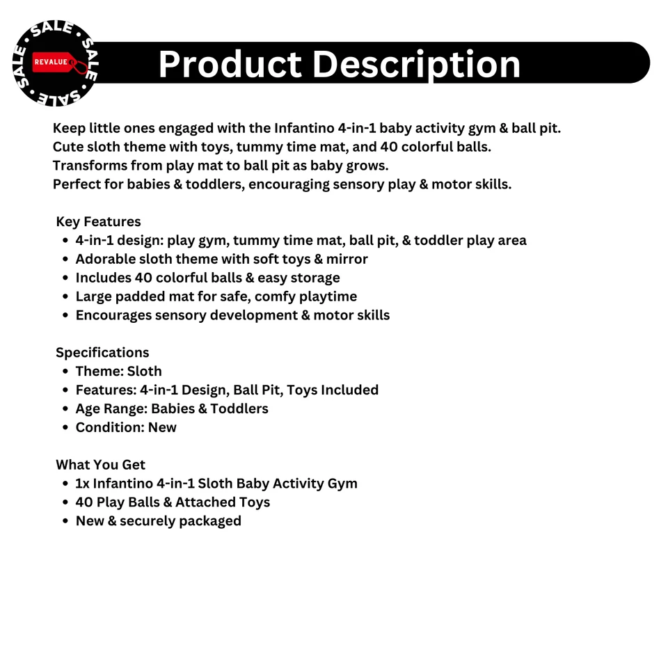 Infantino 4 en 1 perezoso bebé actividad gimnasio y pozo de pelota - alfombra de juego jumbo para niño pequeño Foto 2 de 4