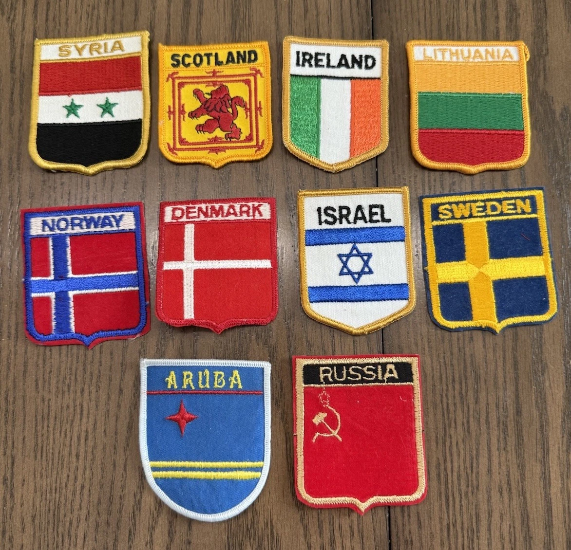 Vintage Lot of 10 International Country Shield Iron-On Patches Israel Russia