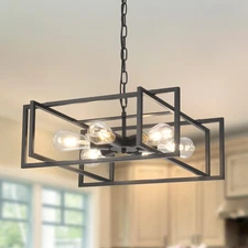 19.7" Matte Black Industrial Pendant Light, Hight Adjustable, 6-Lights Rustic...