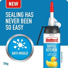 Unibond Bath And Kitchen White Sealant Best Silicone Anti-Mould Sealant, 104g