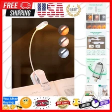 Reading Light, USB Rechargeable Clip On Book Light, 3 Color Modes & Stepless ...