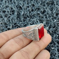 Men's Red Garnet Ring 925 Sterling Silver Handmade Statement Men's Ring B102