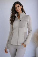 Athleta Truckee Jacket Womens Small Beige Quilted Full Zip Athletic Lightweight