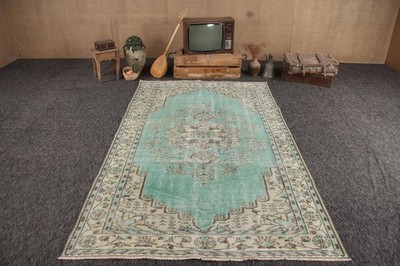 Turkish Vintage Rug 5,9x10,1 ft (181x308 cm), Blue Solid Wool Rug