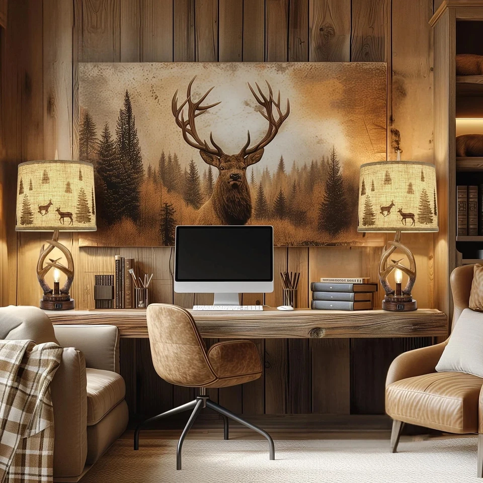 Scenekoy деревенский фермерский дом рога настольная лампа комплект из 2 с ночником двойной США... - Изображение 4 из 4