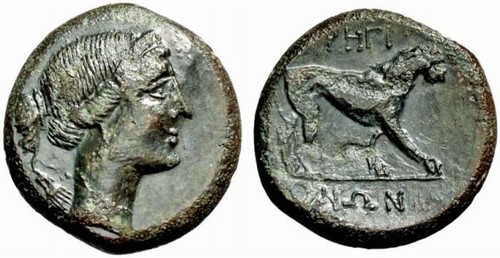 Bruttium Rhegion Bronze 218 - 213 Original Münze #böx4033