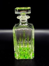 Vintage Green Cut Glass Whiskey Decanter w/ Stopper Emerald Barware