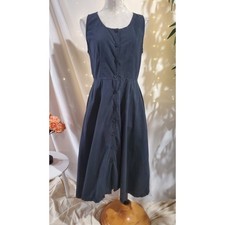 Vtg Gerorges Marciano for Guess Button Fit & Flare Midi Dress Sz L Blue Pockets