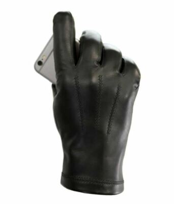 Fownes Brothers Men's Leather Gloves, Black, Men's Size Medium