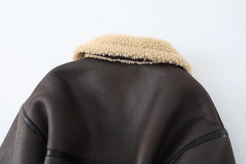 Ailegogo Winter Women Streetwear Faux Lamb Leather Fur Short Jacket with Belt Mo - Picture 24 of 26