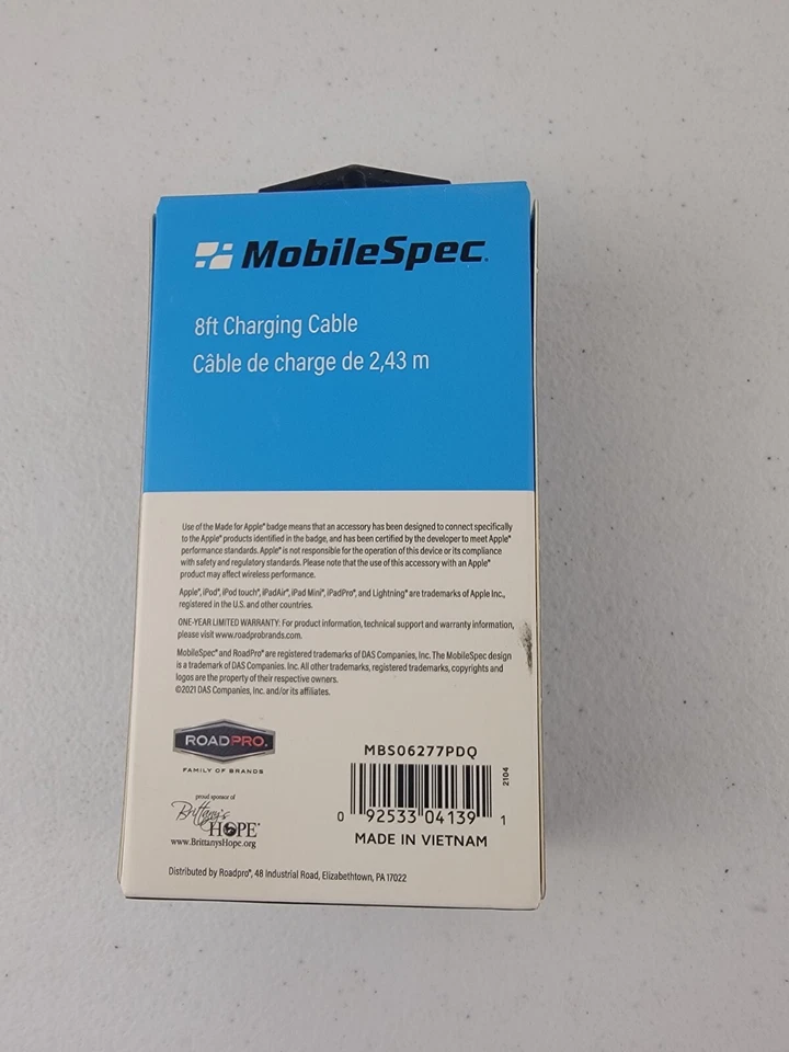 MobileSpec 8Ft White Charging Cable for Iphone/ Ipad - Image 3 of 3