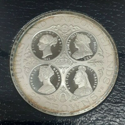 極東の大型銀貨 Silver Crowns of the Far East 1976 Turks and Caicos Queen Victoria 20 Crowns Silver Proof Coin