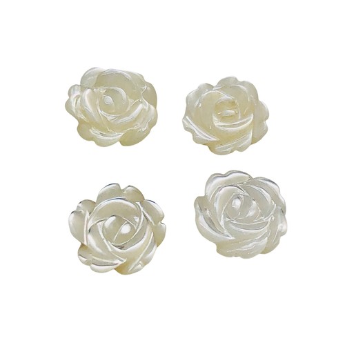 Hand Carved Natural Untreated Mother of Pearl 8mm Rose 1/2 Drilled | 4 Beads | - Bild 1 von 10