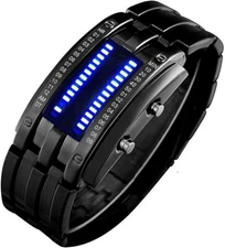 Men Watch 50m Waterproof Lava Watch Double Row Lamp LED Watch Male Binary Steel